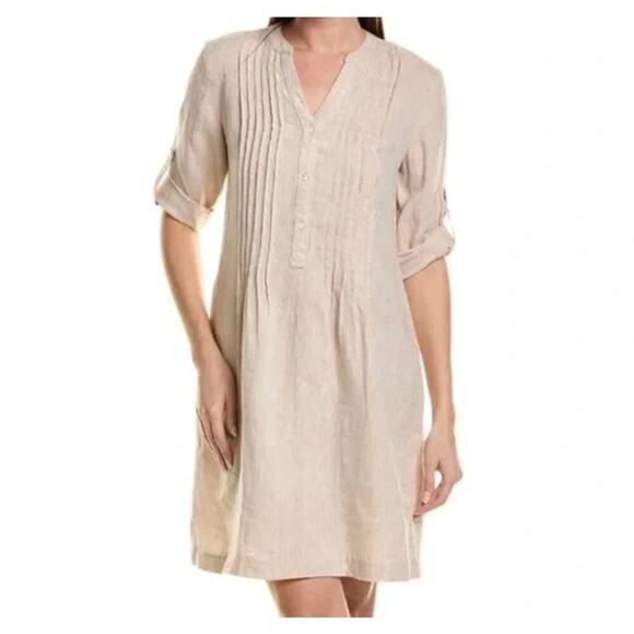 J.McLaughlin Riviera 100% linen pleated casual minimalist small dress. - Picture 1 of 7